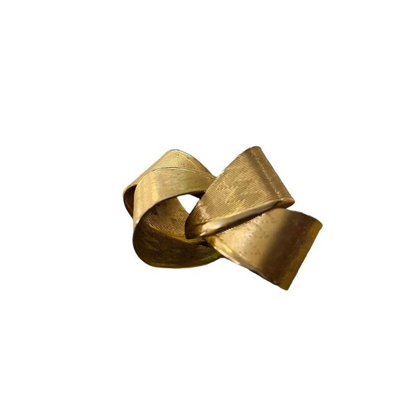 Goldtone Bow Textured Chevron Texture Brooch Pin Dimensional 1.8" - Picture 6 of 14